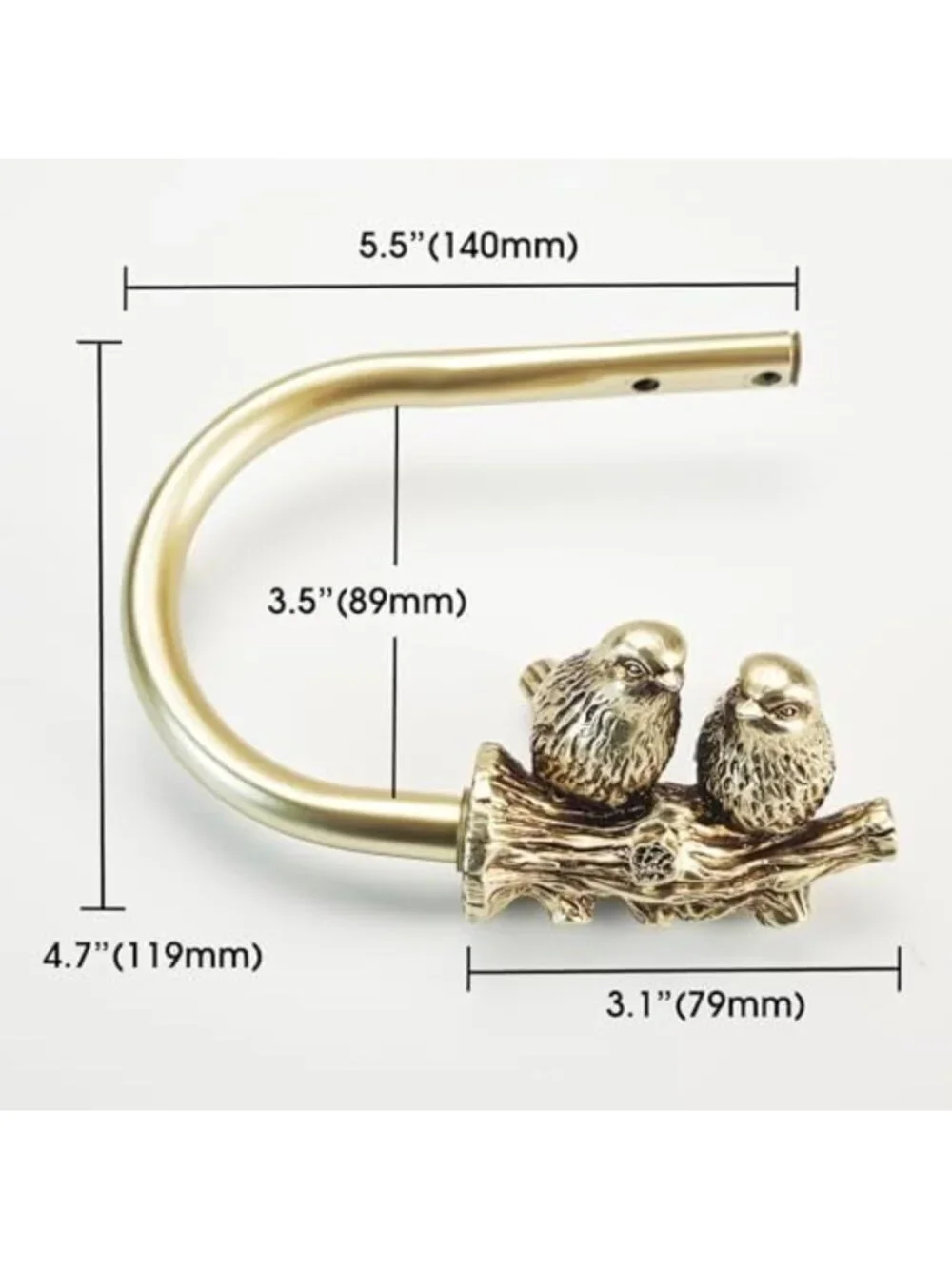 Elegant Gold Curtain Holdbacks with Twin Birds Finials - Set of 2 Drapery Hooks